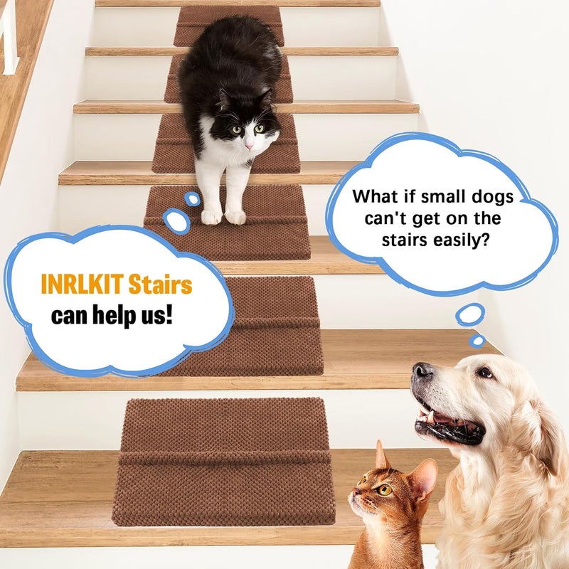 INRLKIT 40D Density Foam Dog Ramp with Anti-Slip Bump for Stairs Suits for Small Dogs Cats, Pet Ramp Steps Stairs for Staircase Indoor with Self-Sticky Pads to Fix(6Pack, Brown) - Image 4